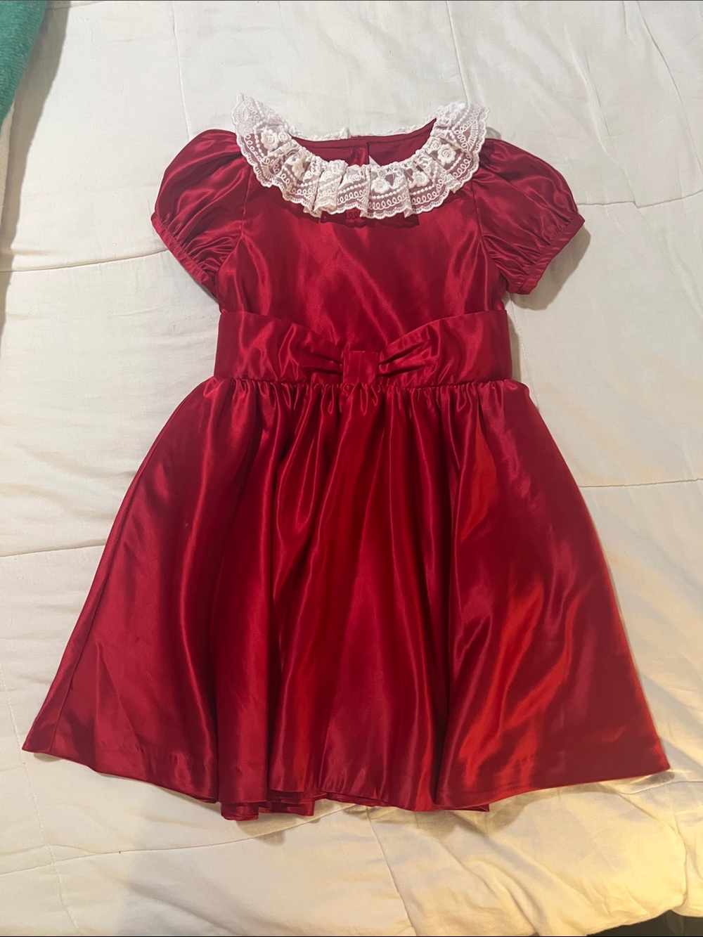 Red Dress with white Lace Collar Girls' Holiday Dress - American Girl